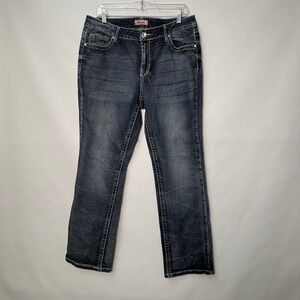 True Luck Womens Bootcut Jeans Size 16 Dark Wash Rhinestone Flap Pocket Y2K